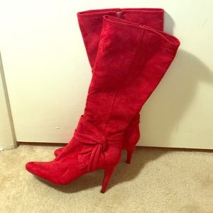 Red Suede Heeled Boots
